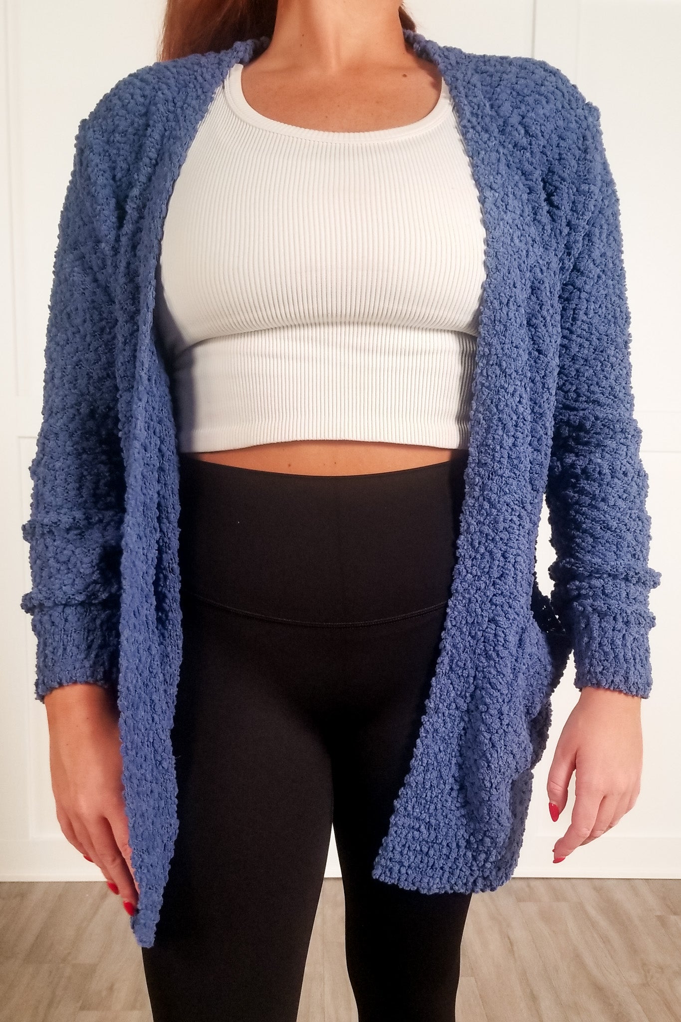 Over You Again Popcorn Cardigan - Dusty Blue