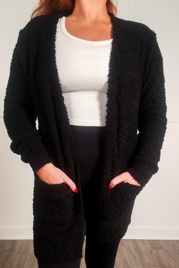 Over You Again Popcorn Cardigan - Black