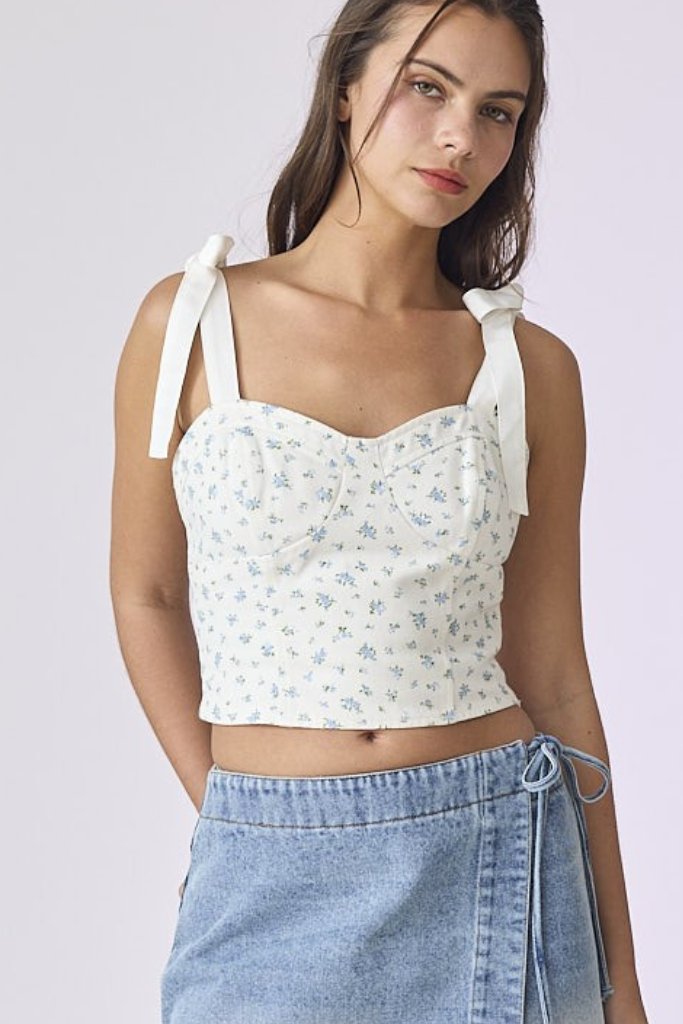 Final Touch Corset Top - Ivory/Blue