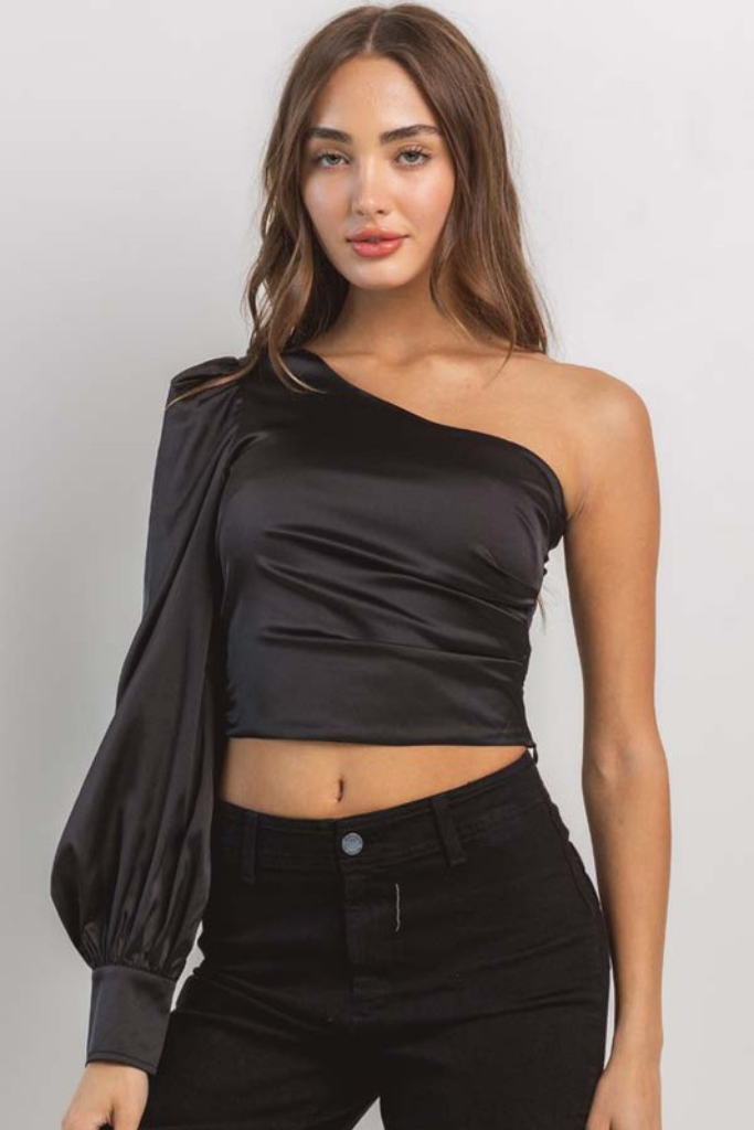 Always Worth It One Shoulder Crop Top - Black