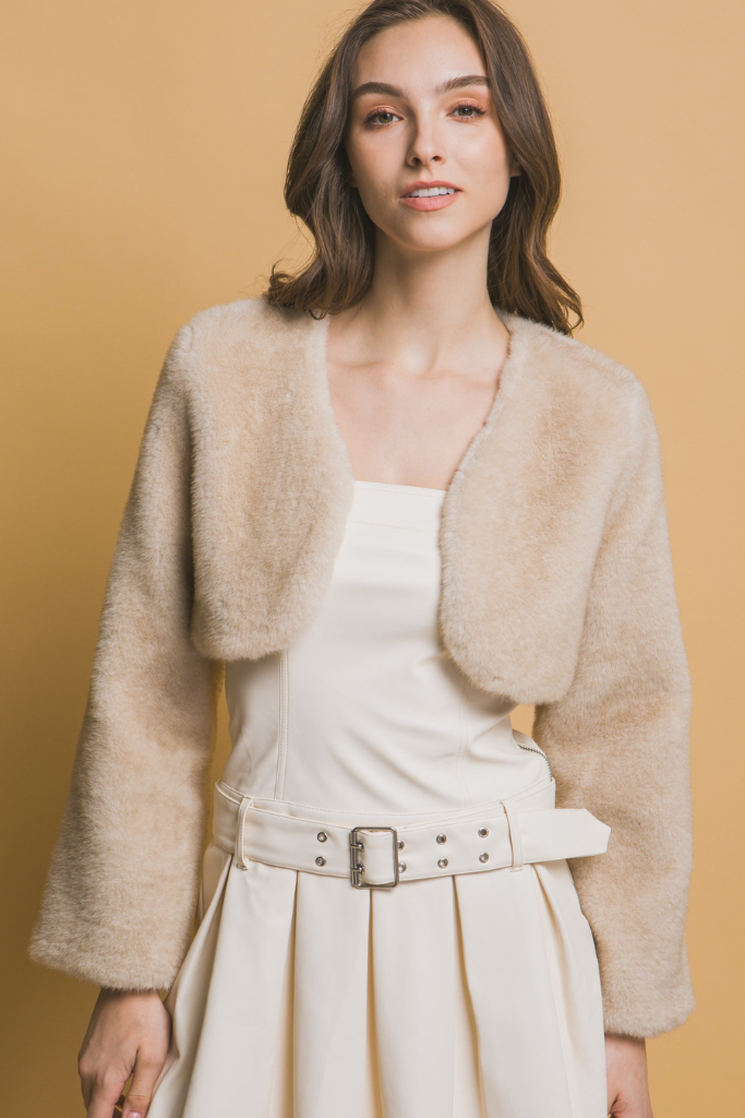 Im Dazzled Cropped Fur Jacket - Beige