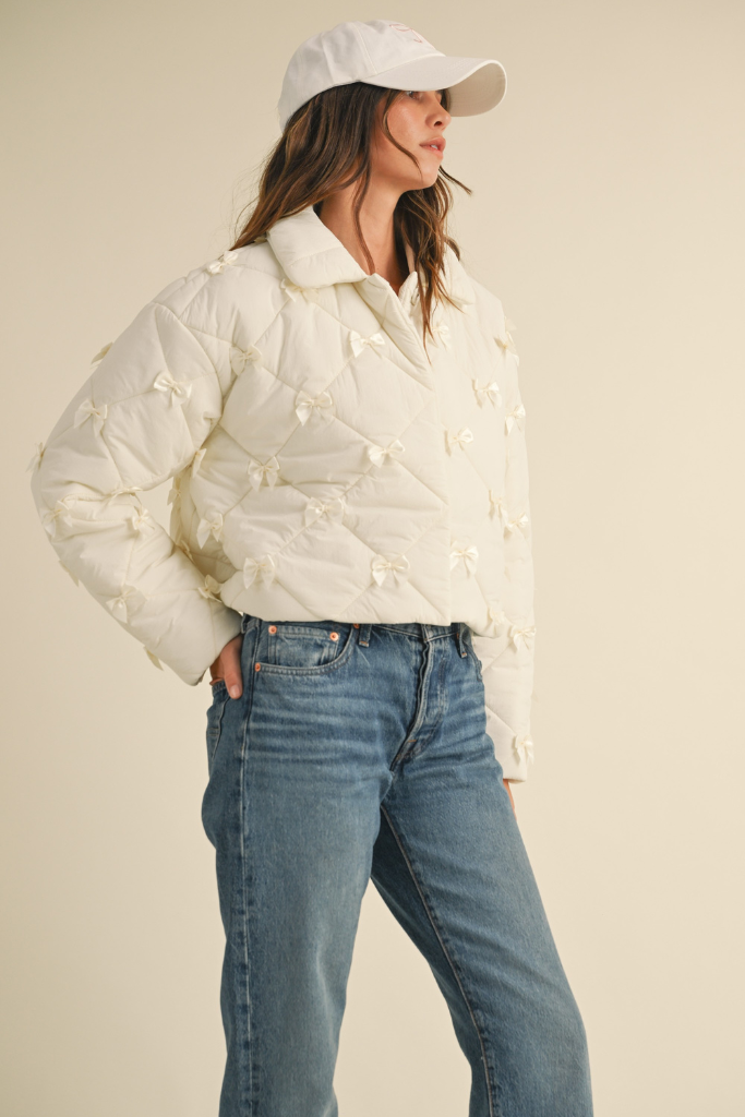 Can't Tame Me Quilted Bow Jacket - Cream