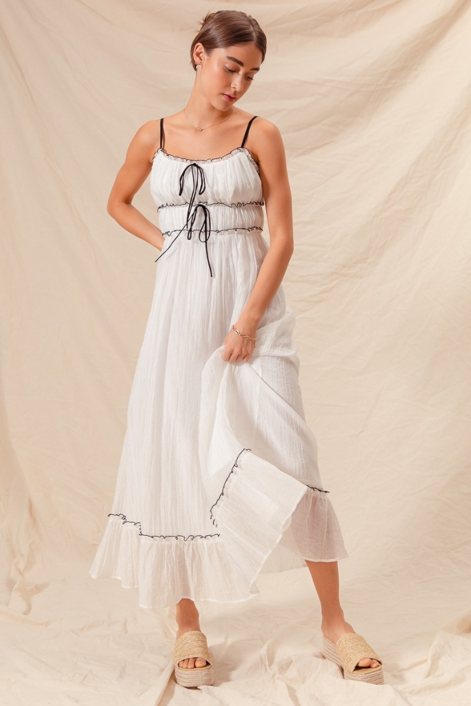 Tempting Fate Maxi Dress - White/Black