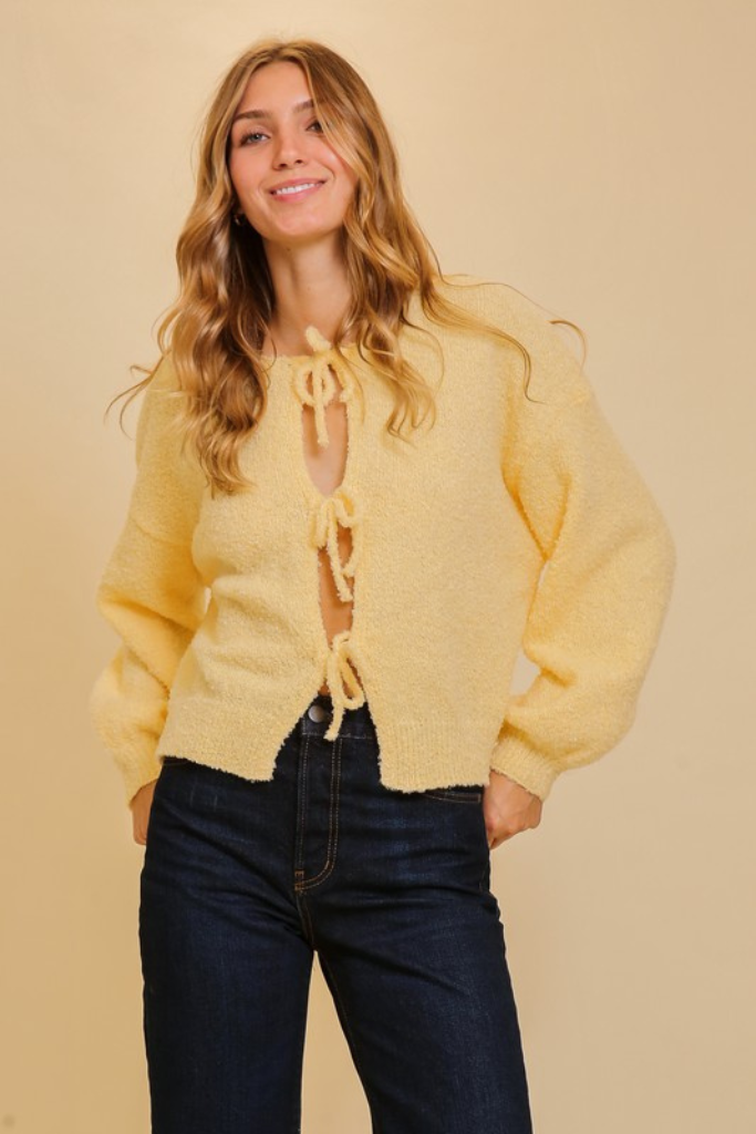 Tied With Love Fluffy Cardigan - Yellow