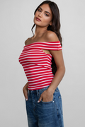 As You Are Bardot Top - Red/White