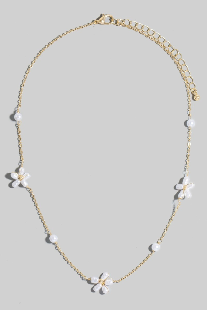 Raven Pearl Daisy Necklace - Gold