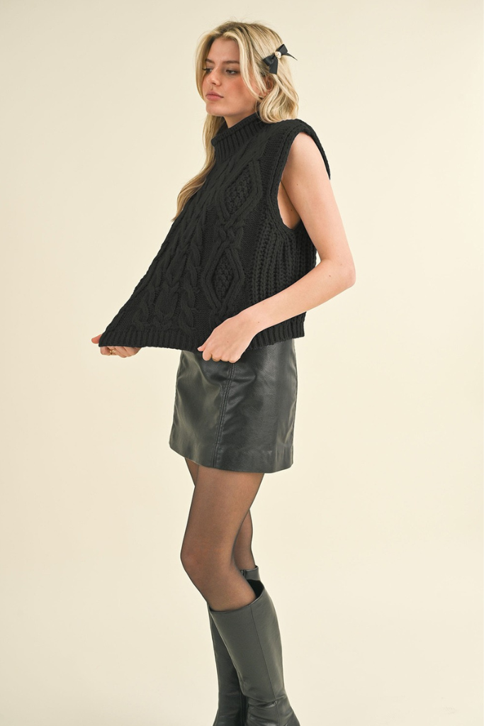 If You Love Cable Knit Sweater Vest - Black