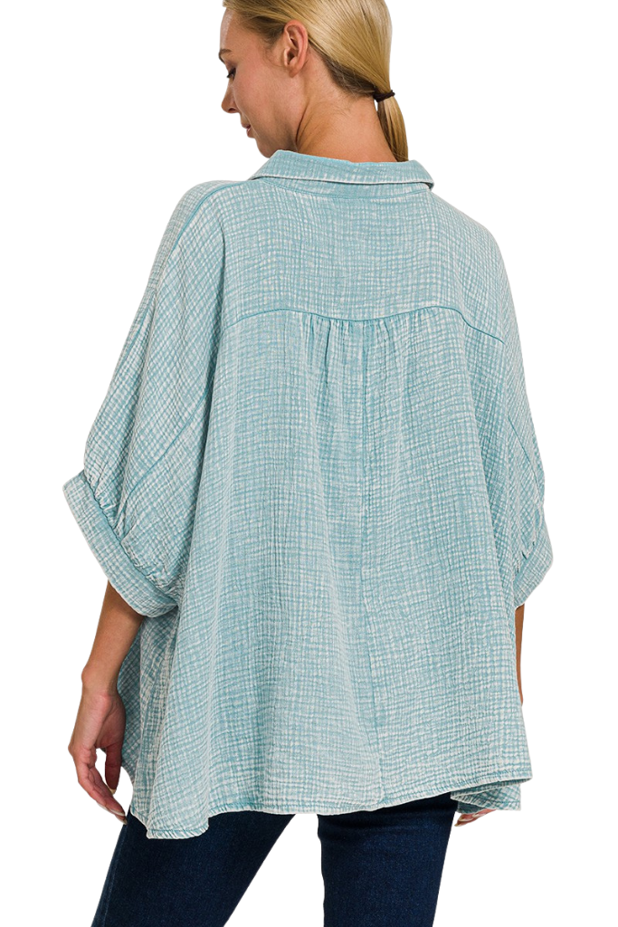 Casual Cool Button Down Top - Dusty Teal