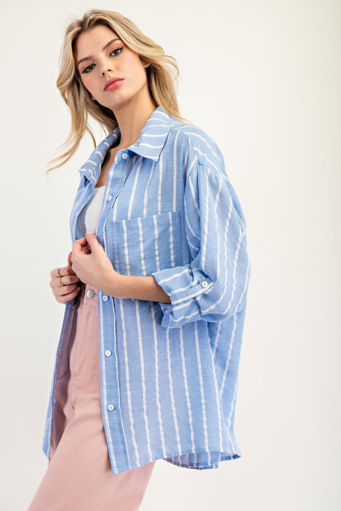 Mix It Up Button Down Top - Blue