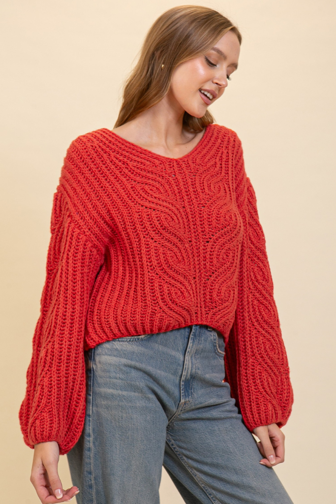 Have A Time Cable Knit Sweater - Red