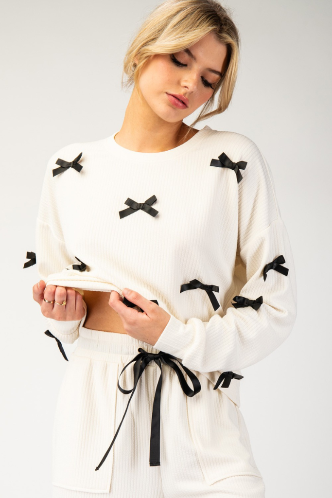 Time Flies Bow Sweater - Cream