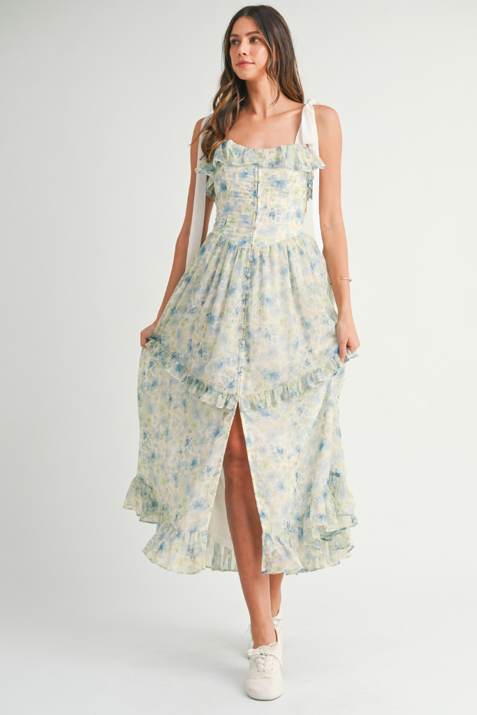 Zara Floral Midi Dress - Blue/Green