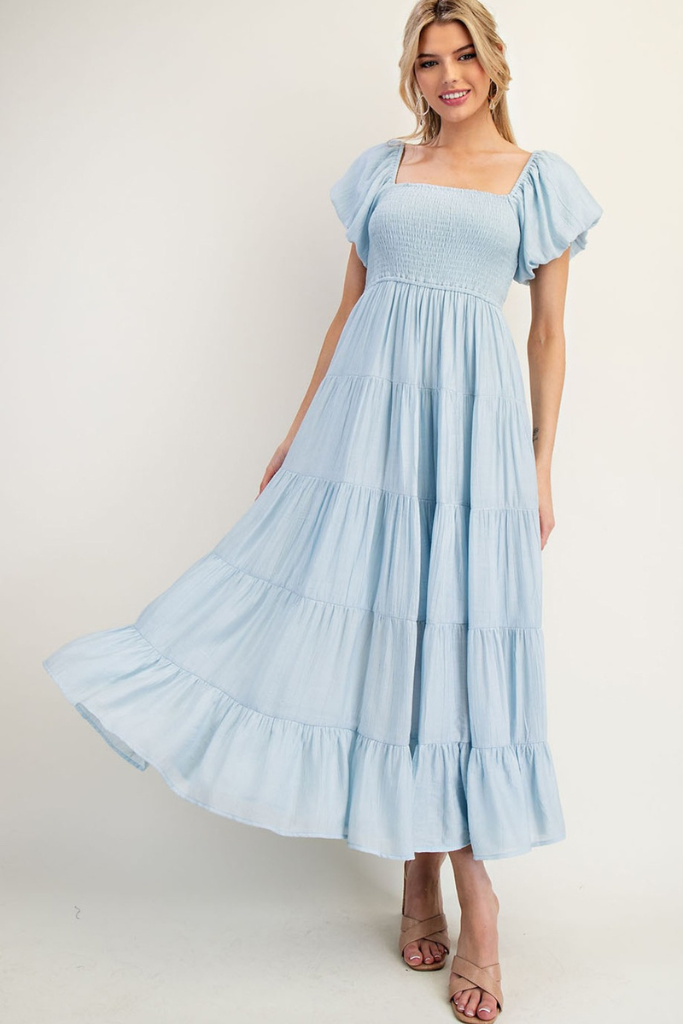 Who Said Tiered Maxi Dress - Baby Blue