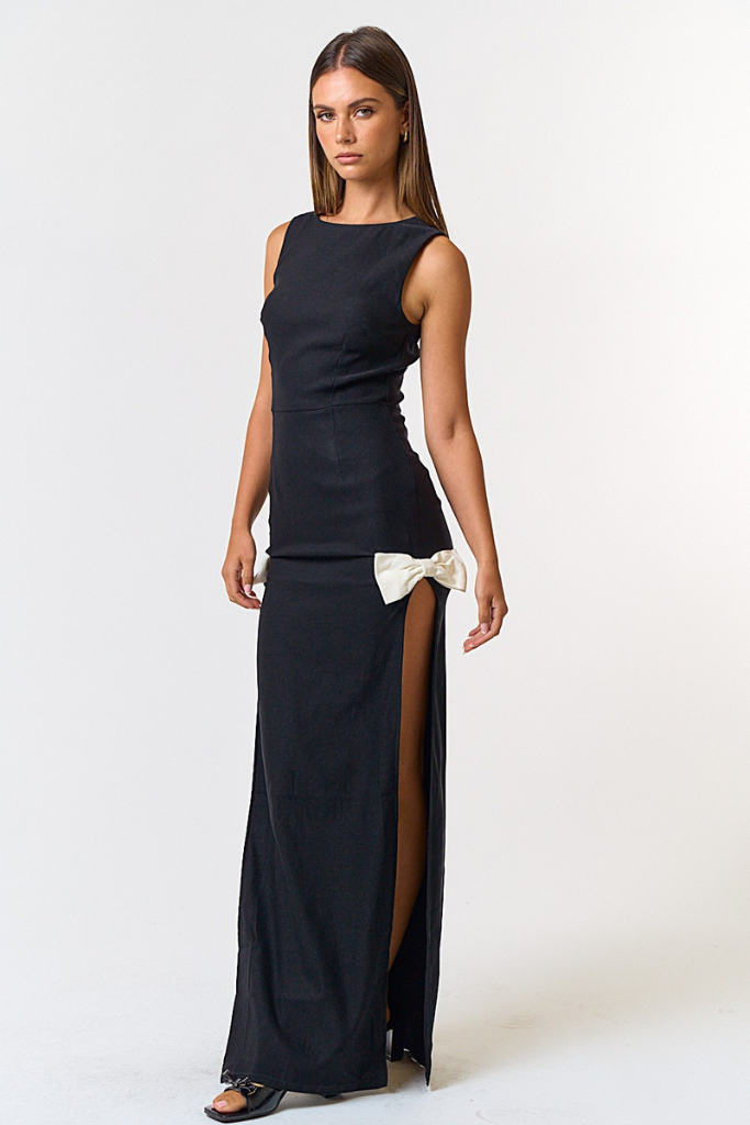 Get Flirty Bow Maxi  Dress - Black