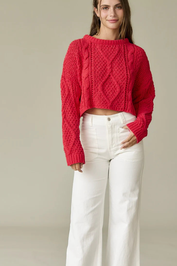 Lena Cable Knit Sweater - Red