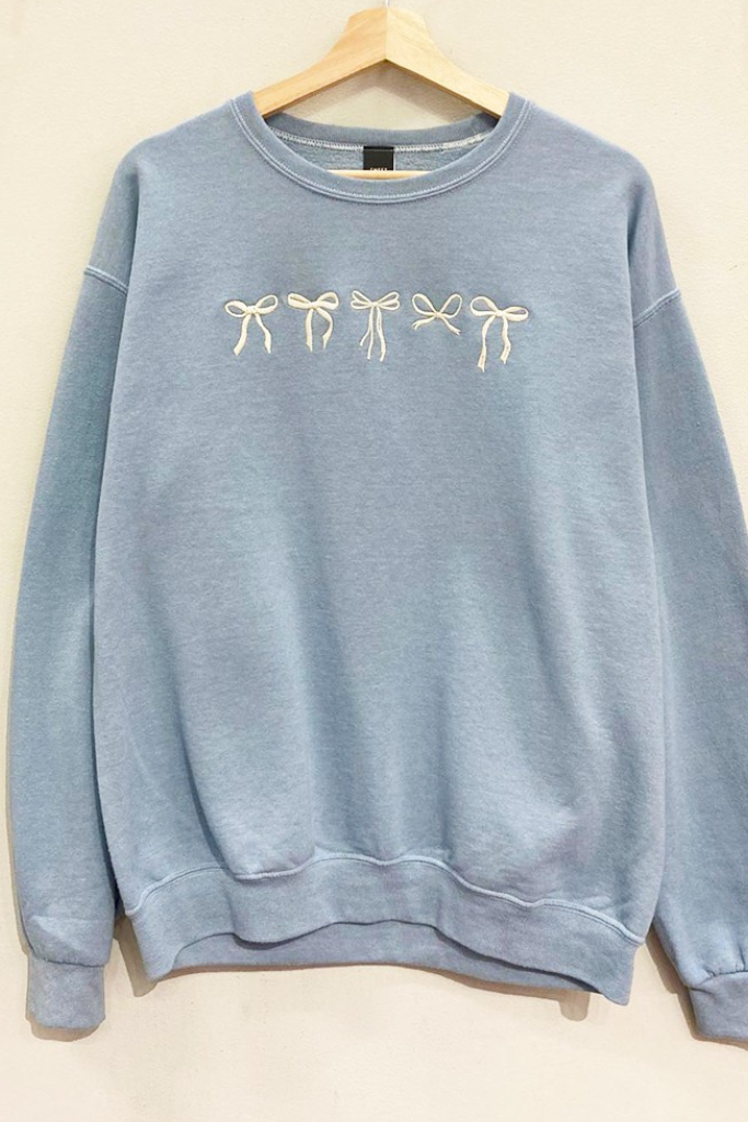 Embroidered Bows Sweatshirt - Blue