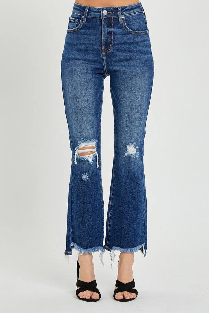 On Fire Cropped Flare Jeans - Dark Wash