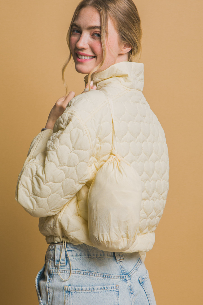 Mostly Amused Heart Quilt Jacket - Pale Yellow