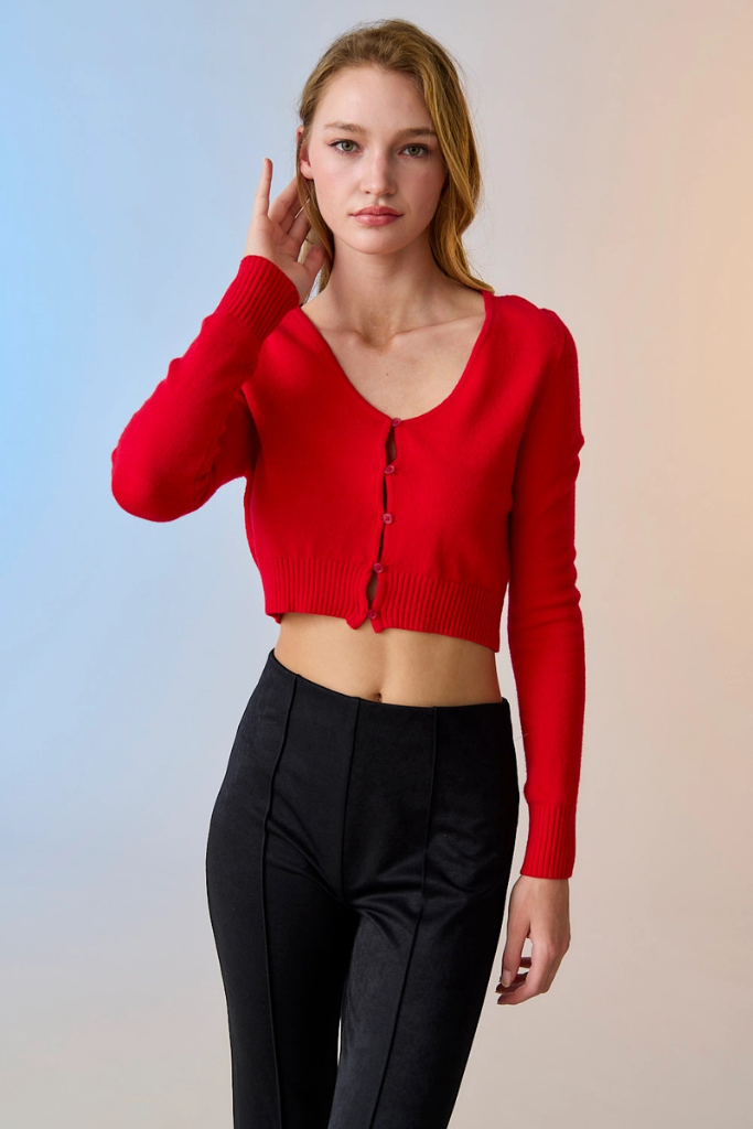 Lavina Cropped Cardigan - Red