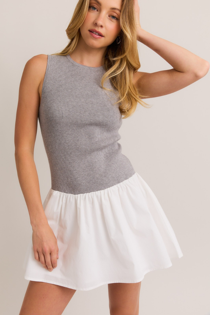 Blessed Sweater Flare Dress - Grey/White