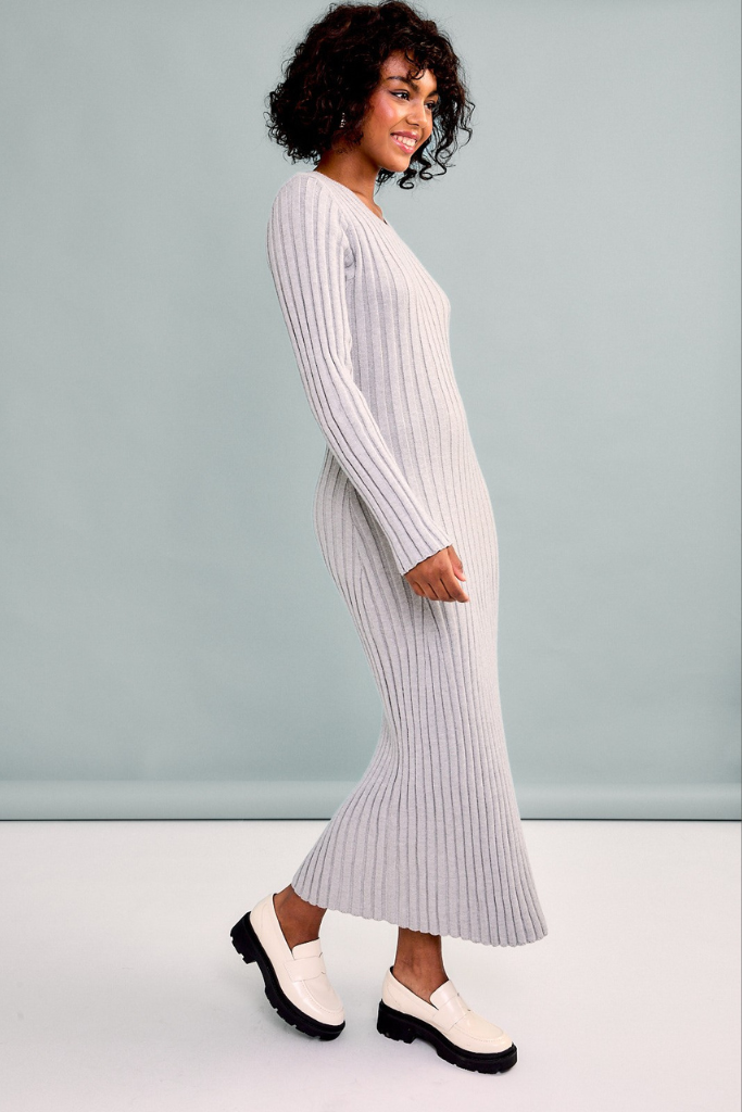 Night We Met Sweater Midi Dress - Heather Grey