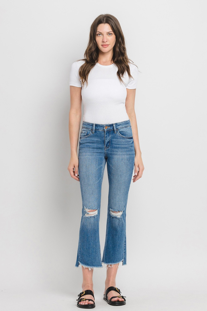 The Thrill Cropped Flare Jeans - Medium Wash