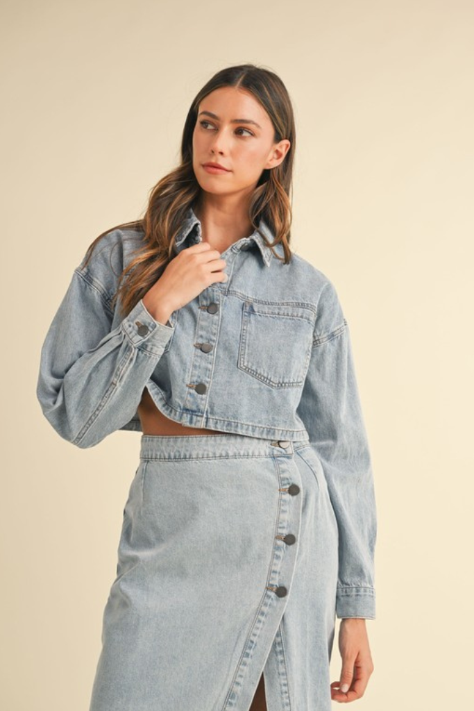 Give It Meaning Cropped Jacket - Denim