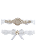 Penny Rhinestone Garter Set - White Lace