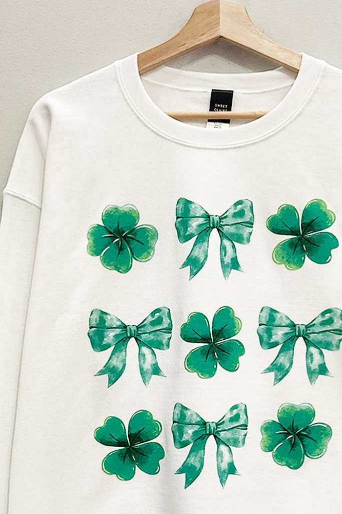 Lucky Bow Graphic Sweatshirt - White/Green