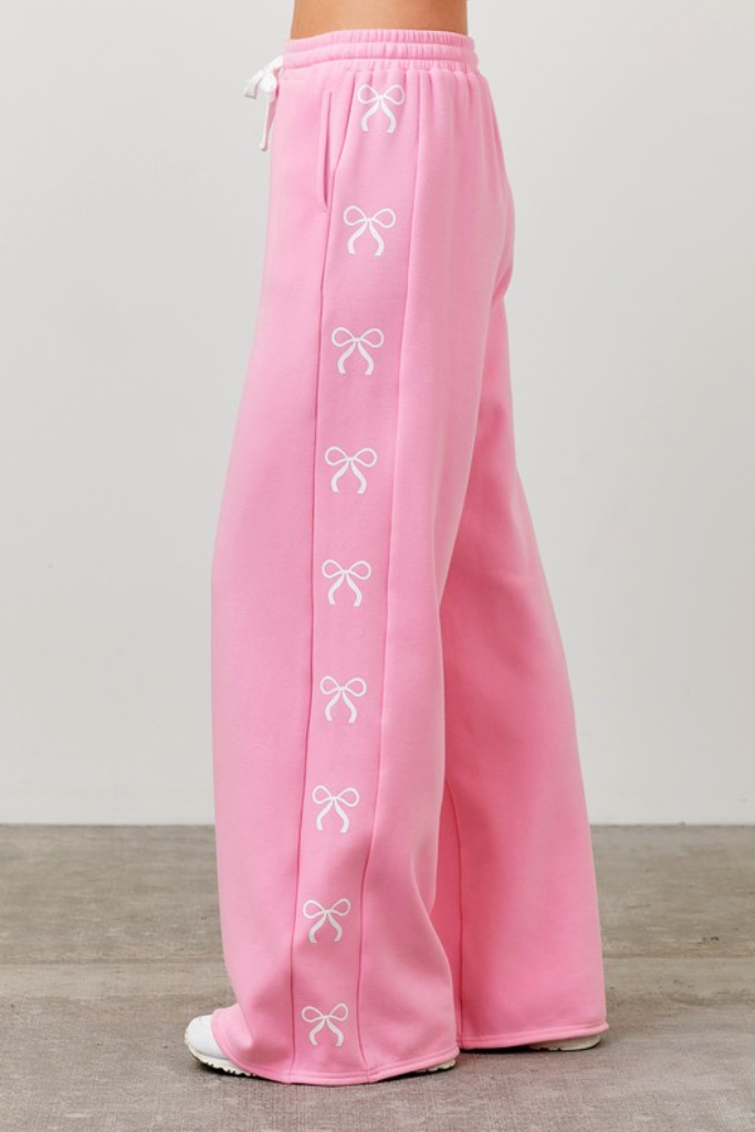 Very Demure Bow Sweatpants - Pink