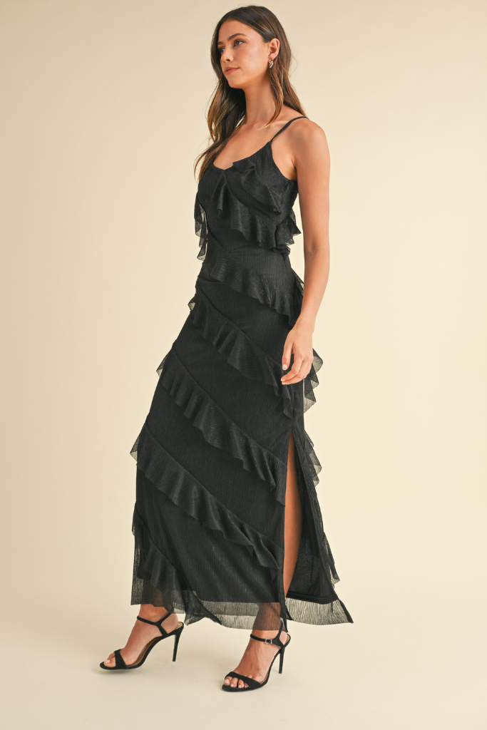 Estelle Ruffle Maxi Dress - Black