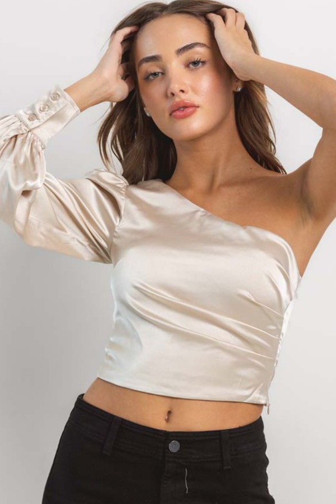 Always Worth It One Shoulder Crop Top - Champagne