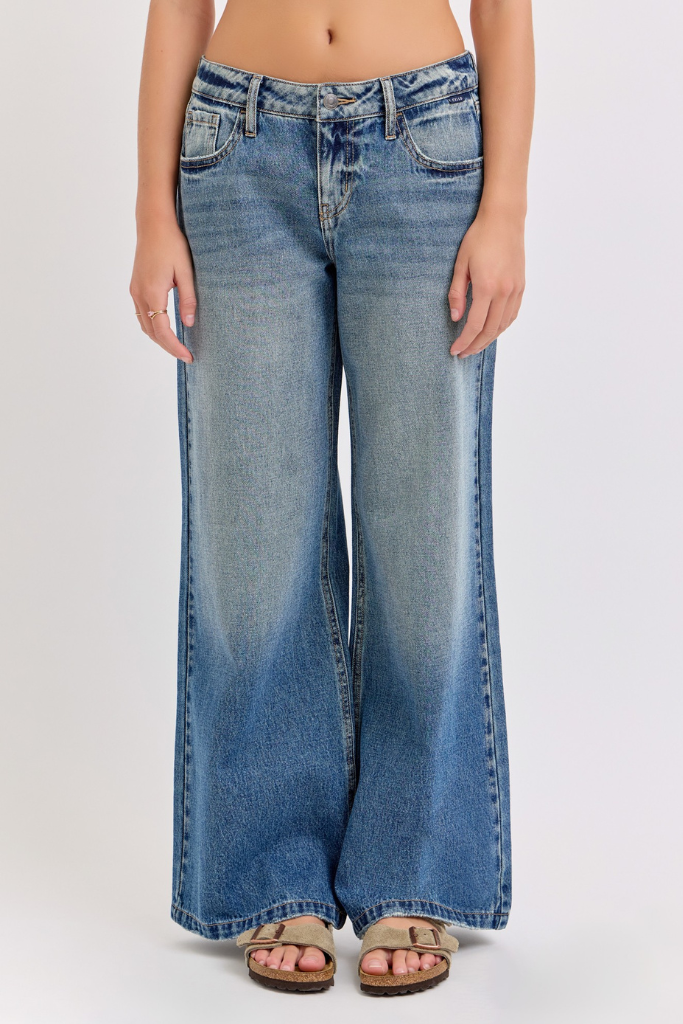 Work It Out Low Rise Wide Leg Jeans - Medium Wash