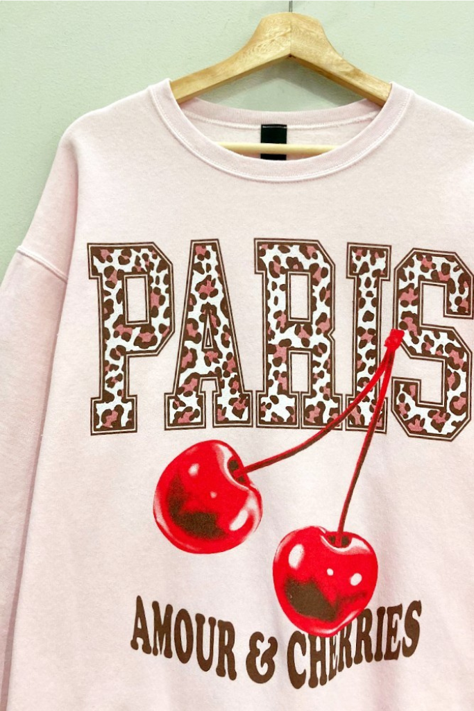 Paris Cherries Graphic Sweatshirt - Pink