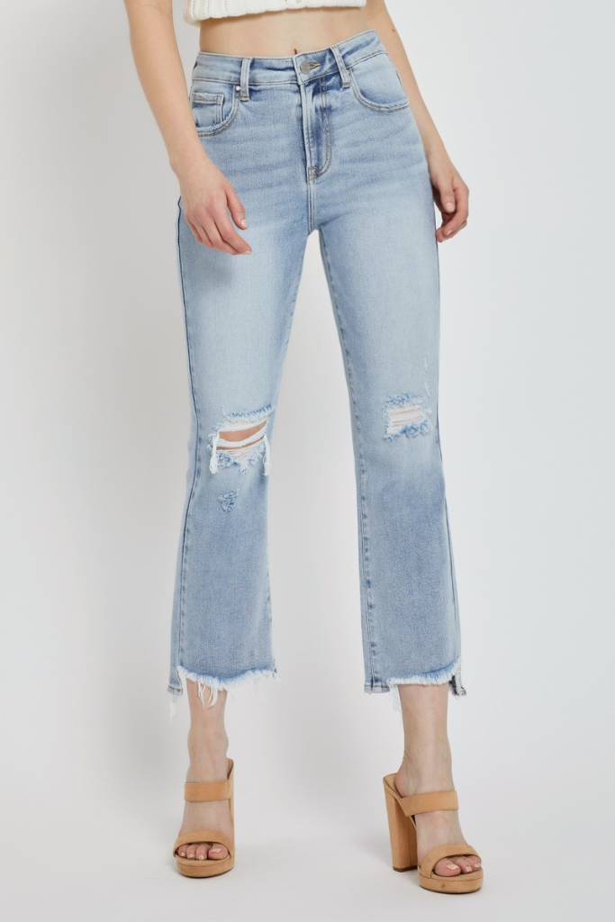 On Fire Cropped Flare Jeans - Light Wash