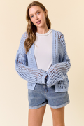 Heart United Open Knit Cardigan - Blue