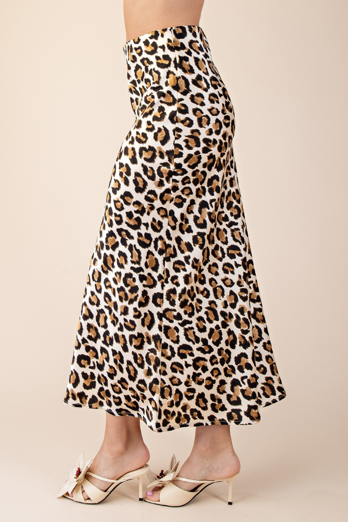 Carly Satin Midi Skirt - Leopard