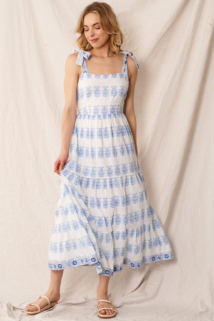 Astrea Midi Dress - White/Blue