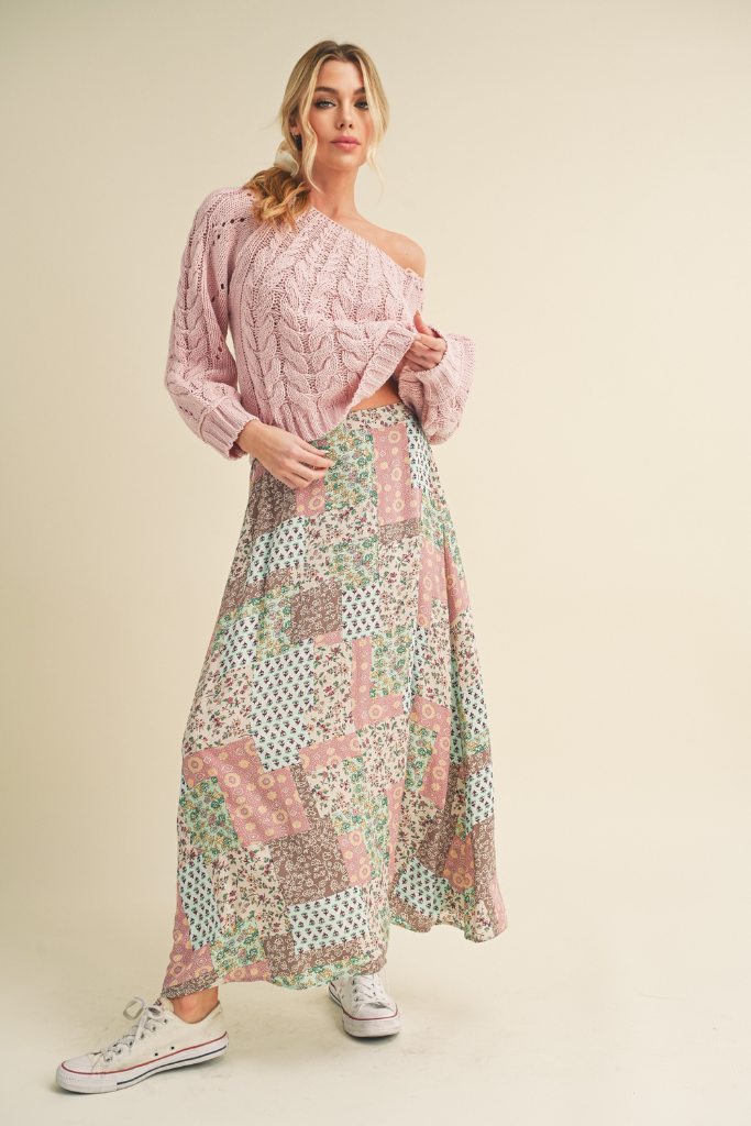 Violetta Printed Maxi Skirt - Pink/Mint