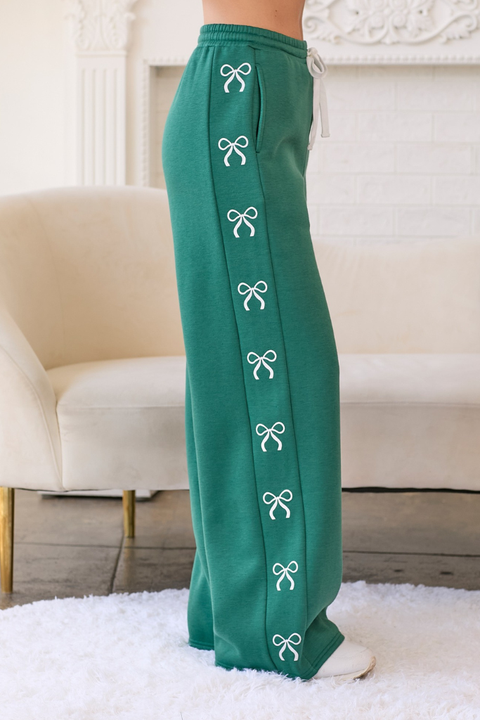 Very Demure Bow Sweatpants - Hunter Green