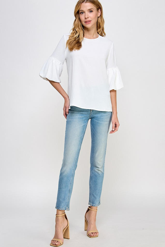 You Wish Bubble Sleeve Top - Off White