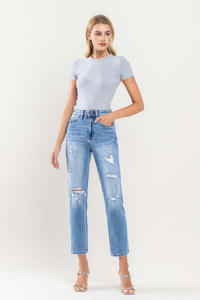 Scratched Plans Mom Jeans - Medium Wash