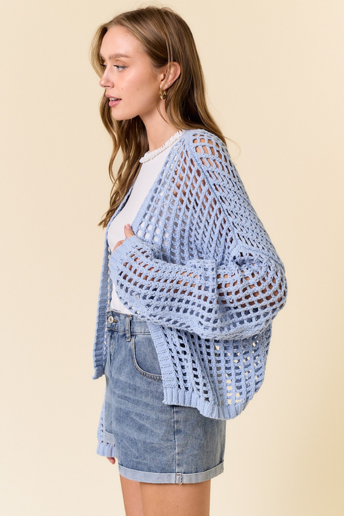 Heart United Open Knit Cardigan - Blue