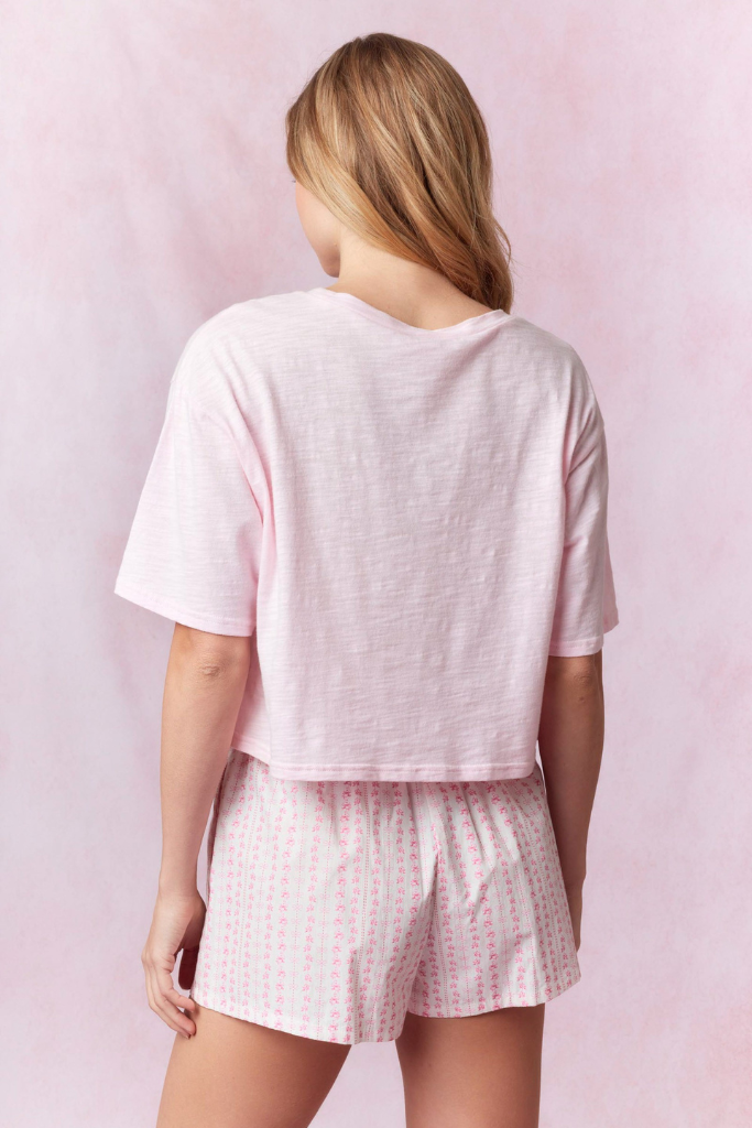 Bow Graphic Crop Top - Pink