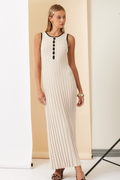 Next In Line Ribbed Maxi Dress - Ivory/Black