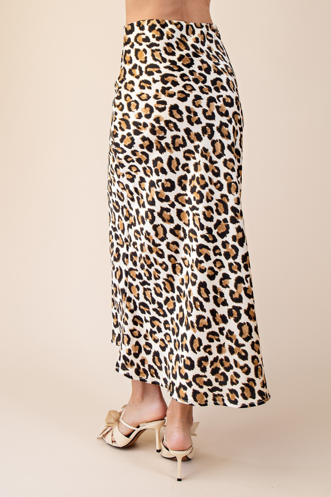 Carly Satin Midi Skirt - Leopard