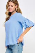 You Wish Bubble Sleeve Top - Blue