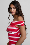 As You Are Bardot Top - Red/White