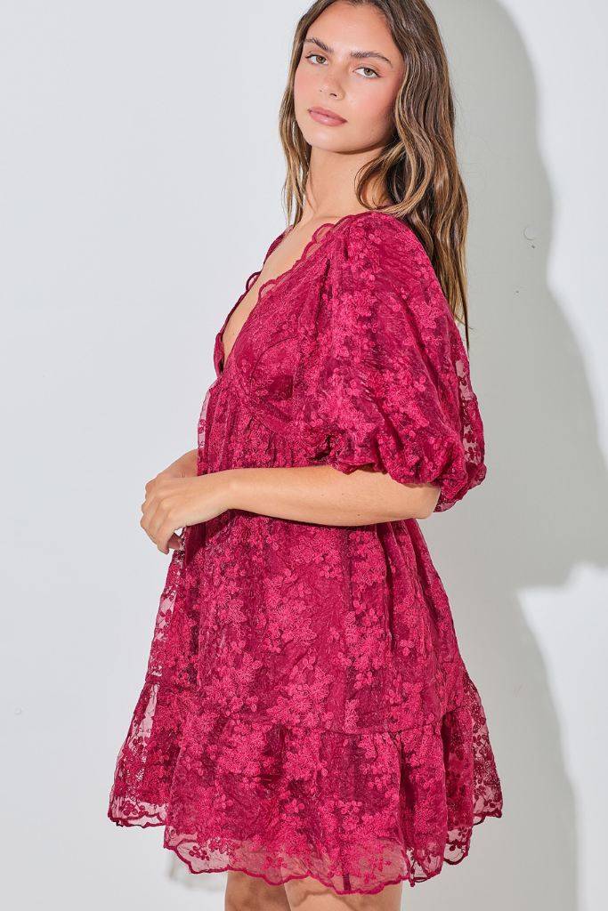 High Appeal Lace Dress - Berry