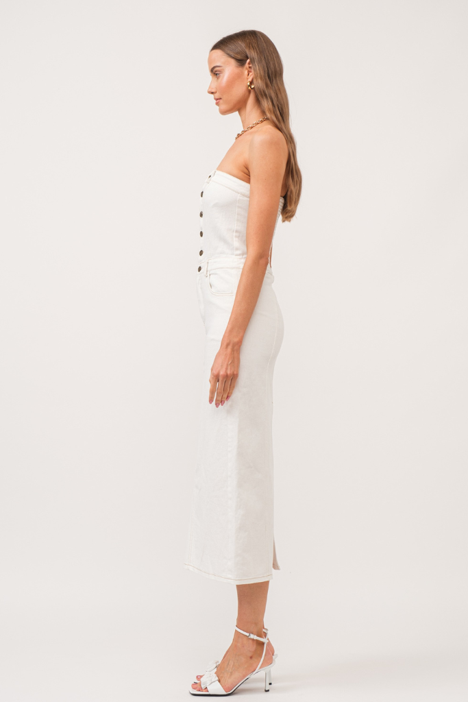 Uptown Allure Denim Dress - White